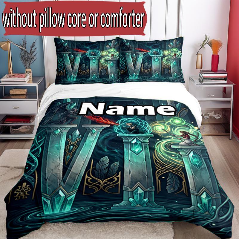3pcs Duvet Cover Set (1*Duvet Cover + 2*Pillowcase, Without Core), Custom Name Final Fantasy Pattern Bedding Set, Home Bedroom Decor Gift