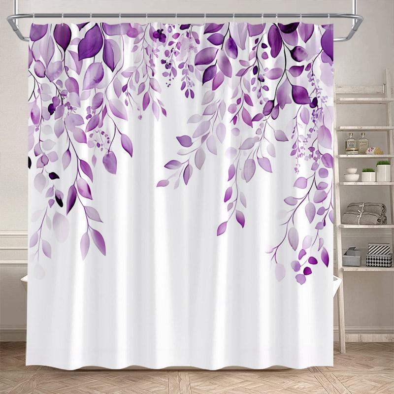 Blue Floral Leaves Shower Curtains Watercolour Eucalyptus Leaf Botanical Bath Curtain Polyester Home Bathroom Decor With Hooks