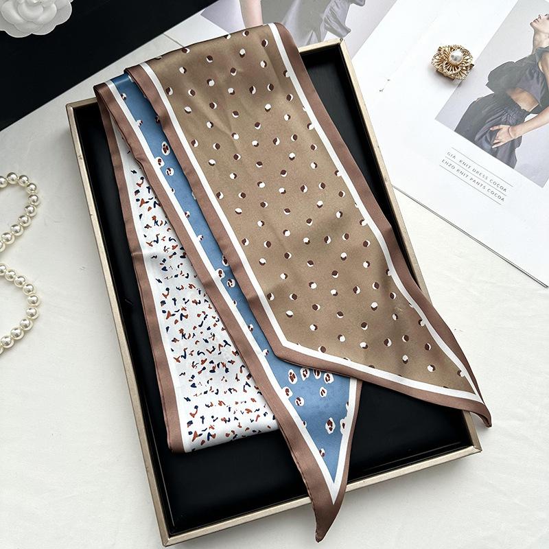 Double-sided Long Strip Small Silk Scarf Women's Professional Wear Spring and Summer New Decorative Small Scarf Tied Hair Band Streamer
