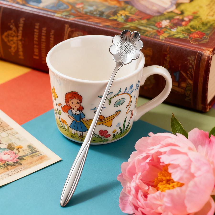 

Silver Heart-Shaped Sunflower Spoon with Long Handle for Stirring - Ideal for Honey, Bird s Nest, Hotels, and Restaurants