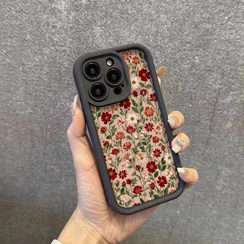 Phone Case Vintage Wine Red Floral Pattern For iPhone 17 16 15 14 13 12 11 Pro Max XS XR X 7 8 Plus 16E 17 Air 13 Mini TPU Cover