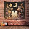 Ghost Garden Whimsy Tapestry With Cute Ghosts Mushrooms Wildflowers Crescent Moon Halloween Wall Art For Witchy Decor  Halloween