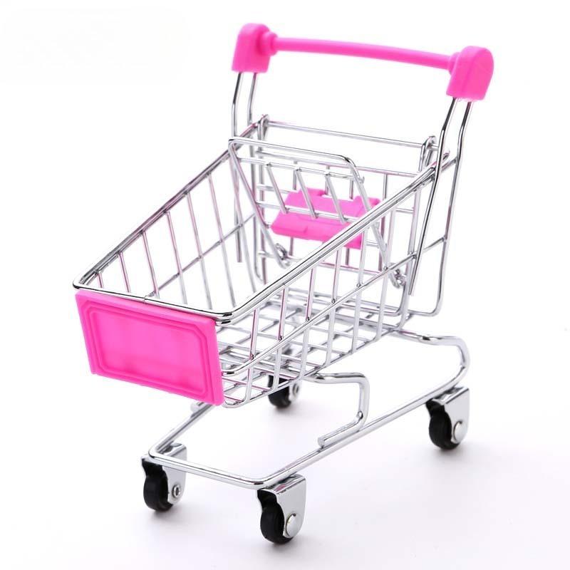 1:48 Mini Supermarket Shopping Trolley Cart Desktop Model Children's Toys Home Decoration Miniature