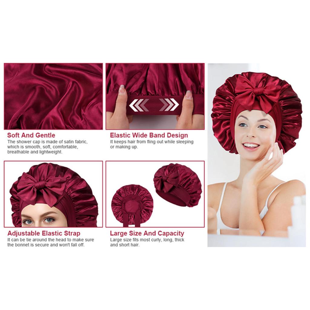Women Satin Bonnet Solid Sleeping Hat Stretchy Tie Band Elastic Night Shower Cap Adjustable Hair Head Cover Bonnet for Women