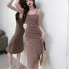 Hip skirt new autumn short sexy style split suspender design set two-piece set solid color dovetail skirt