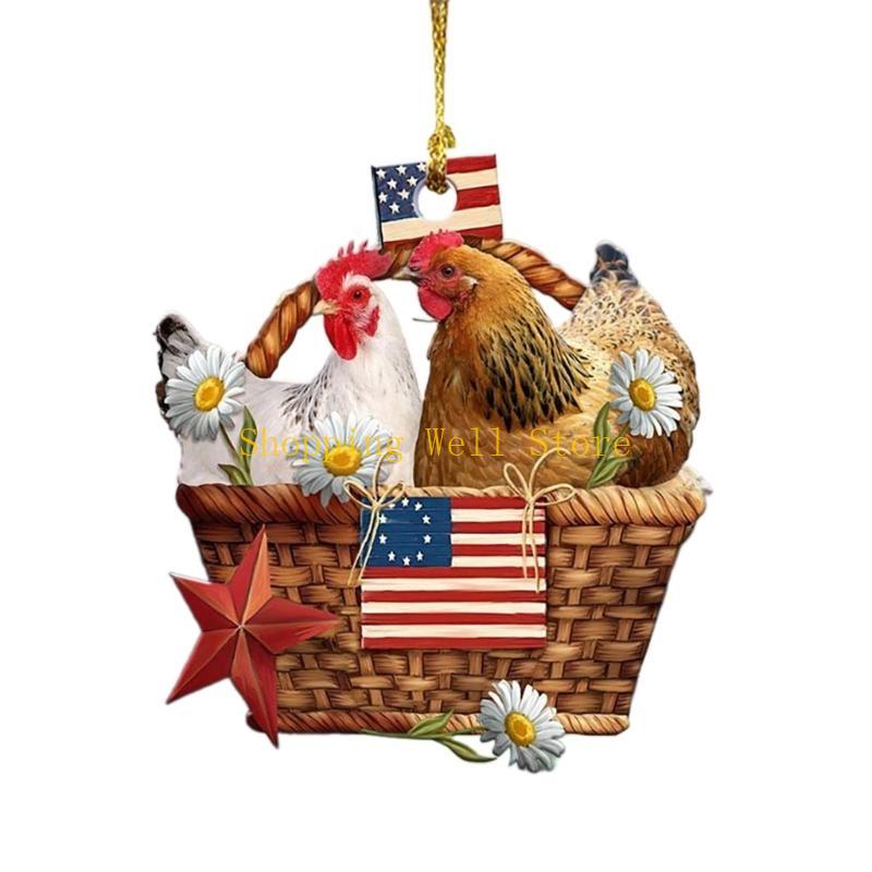 KX4B Christmas Chicken Hanging Pendant Acrylic Animal Ornament for Christmas Tree Car