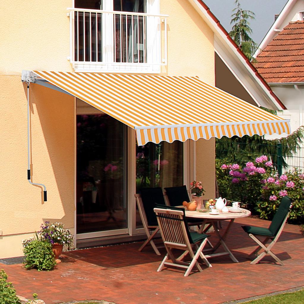 Manual Retractable Awning 295 x 245 cm Outdoor Terrace Awning with Crank, Adjustable Angle 45 degrees-85 degrees
