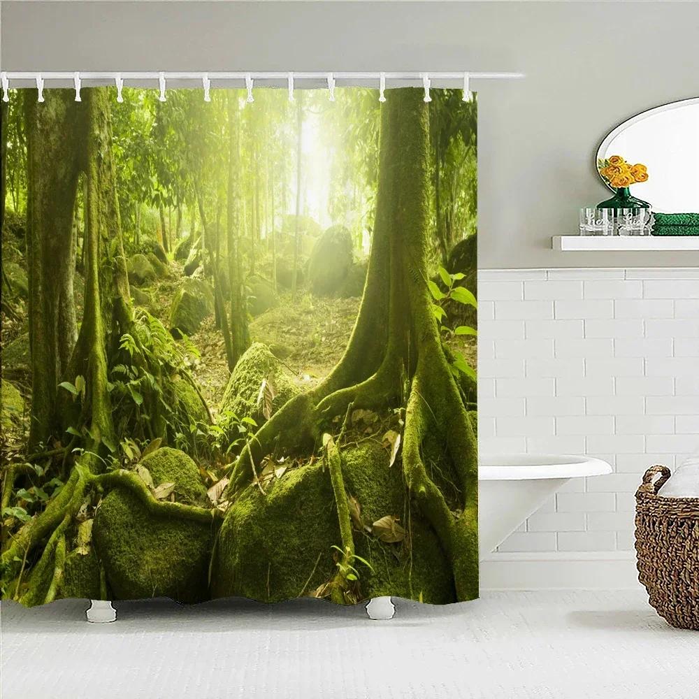 Berkenbomen Boslandschap Douchegordijn Waterdichte Stof Badkamer Gordijnen Natuurlijk Landschap Bad Scherm Met 12 Haken