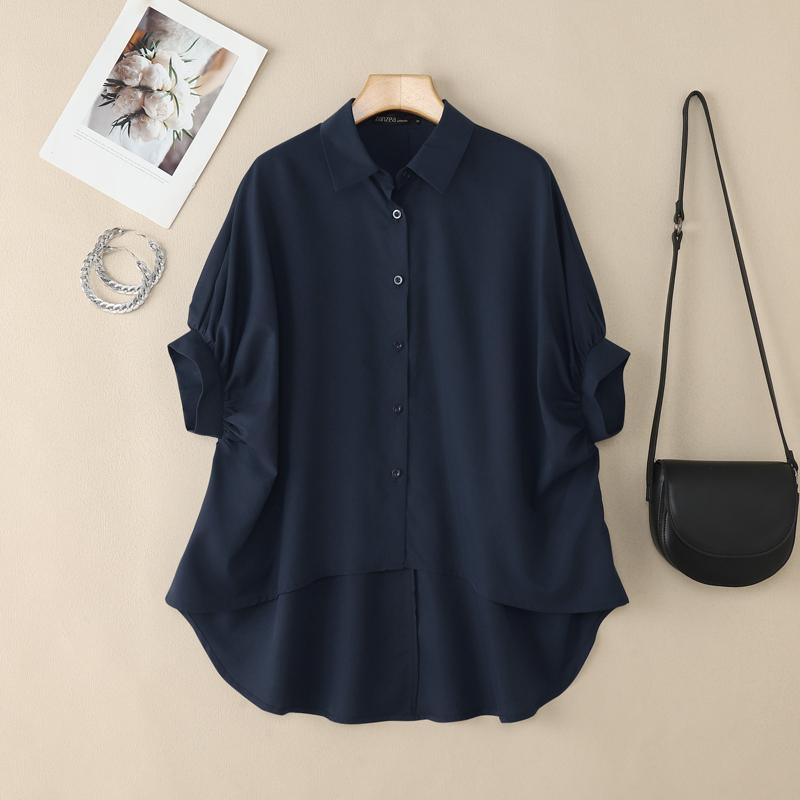 ZANZEA Women Casual Turn Down Collar Loose Half Sleeve Irregular Blouse