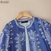 ZANZEA Ethnic Print Women Casual 3/4 Sleeve Loose Cardigan Blouse