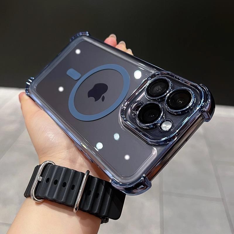 

Подходит для Apple 16 Чехол для мобильного телефона Четыре угла Защита от падения IPhone 15 Promax Гальваническое покрытие 14 Магнитная зарядка Жесткий чехол Прозрачный iPhone12