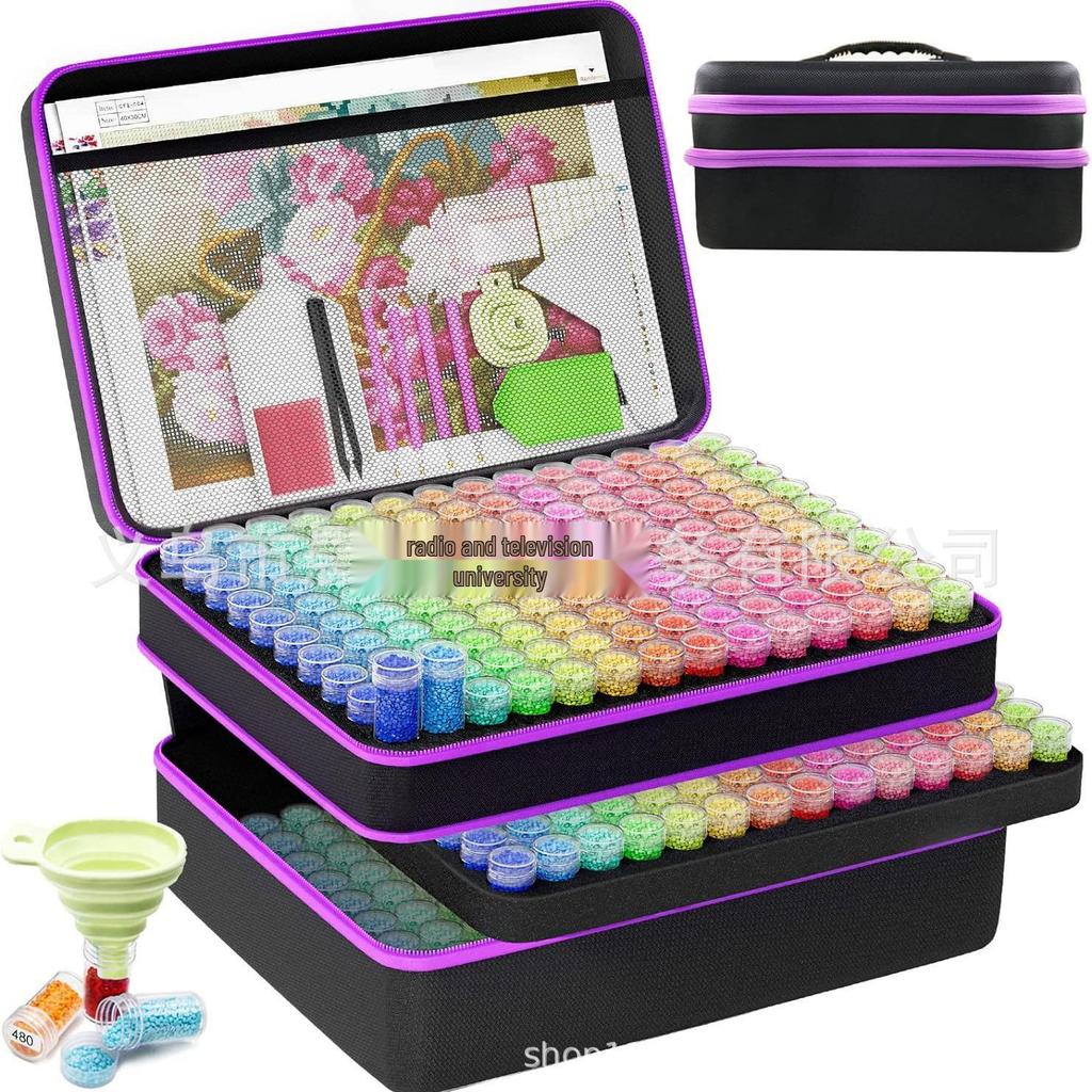 DIY Diamond Painting 420-Compartment Storage Bottles & Essential Oil Bag - Purple Handheld Tool Set