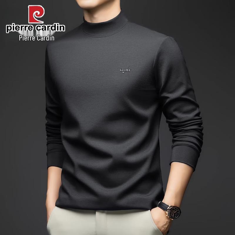 Pierre Cardin Men's Slim Fit Modal Wool Blend Semi-High Collar Long Sleeve T-Shirt