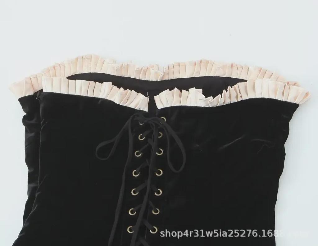 2024 Spring European & American French-Inspired Sexy Lace-Up Tube Top Dress