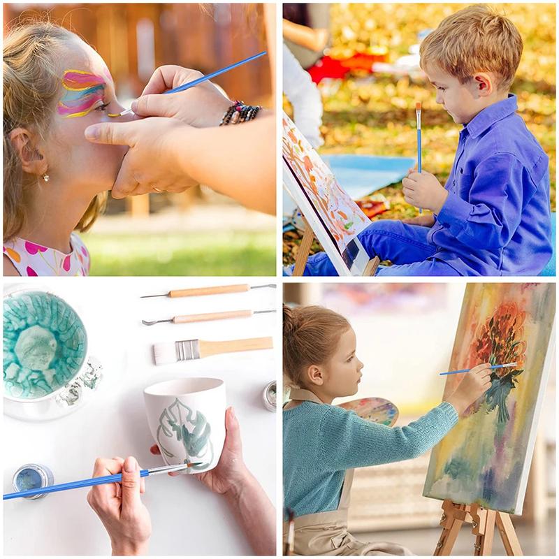 Set de Pinceaux de Peinture Art Rond Plat Poils en Nylon Pinceau à Peinture Huile Acrylique Aquarelle Pinceau Enfants/Artistes/Débutants/Étudiants