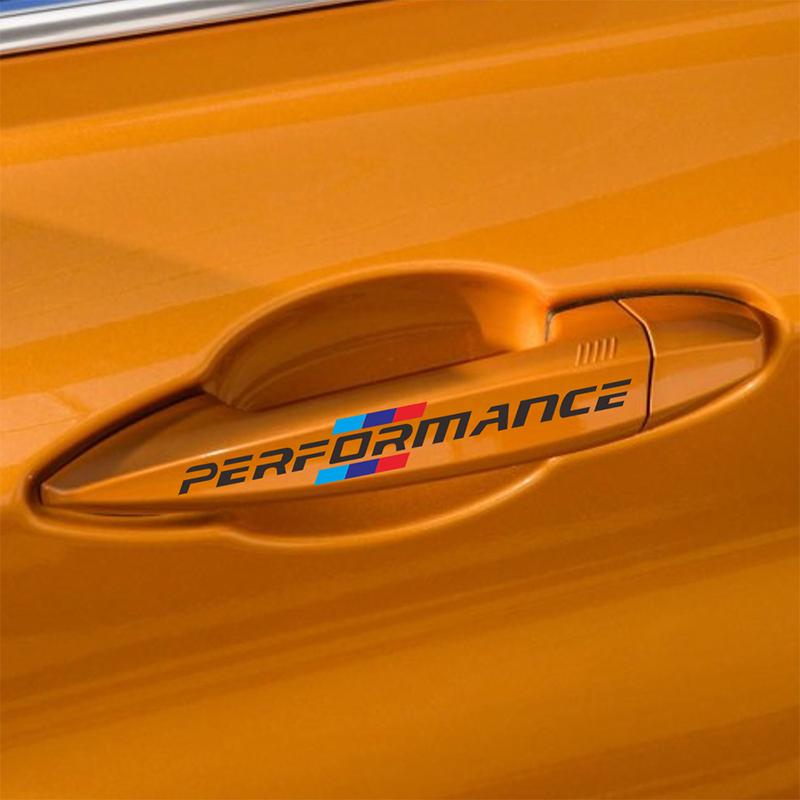 4pcs Car Door Handle Emblem Performance 3D Stickers For Bmw M F30 F31 F34 F35 F80 G30 G31 F01 F02 F20 F21 F52 E46 X1 X3 X5 X6 X7