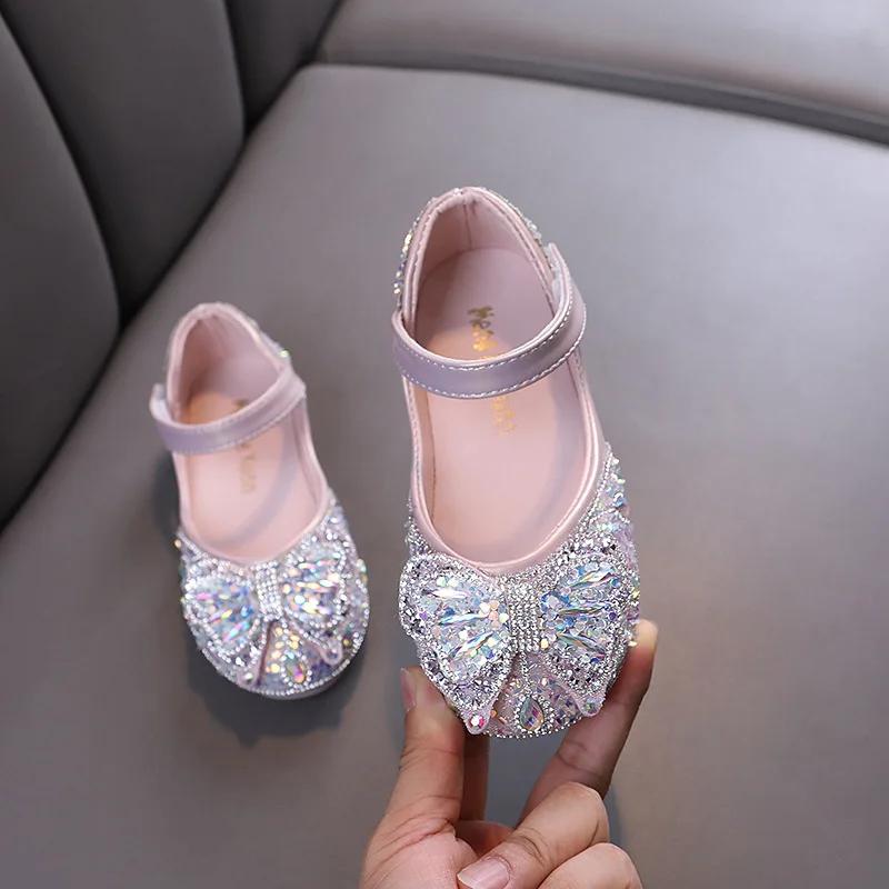 Dziecięce Skórzane Buty Wiosna Jesień Kokarda Eleganckie Dziewczęce Buty Księżniczki z Kokardą Moda Codzienne Płaskie Dziecięce Niskie Antypoślizgowe