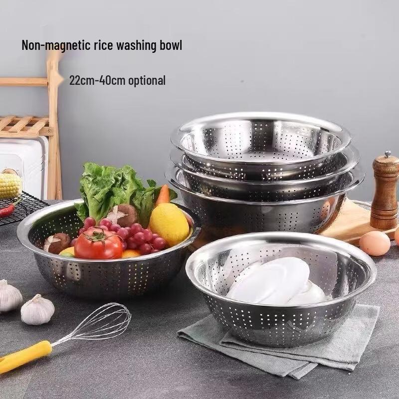 ZISIZ Thickened Stainless Steel Multi-Purpose Basin & Rice Sieve