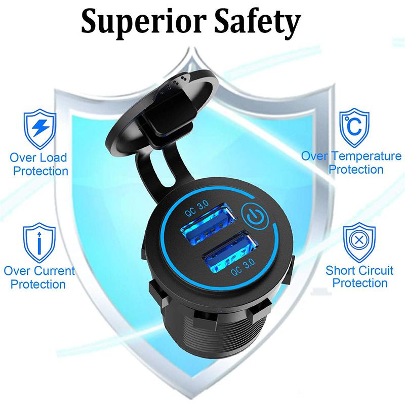 12/24V QC3.0 Car Cigarette Lighter Socket Double USB Cigarette Powerful Lighters Fast Charging for Phone Ipad Charge Electronics