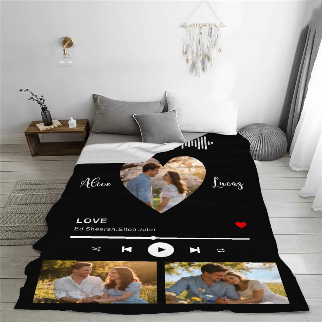 Valentine's Day Personalized Flannel Blanket With Your Photos for Boyfriend Girlfriend Wife Husband Couple Anniversary Gifts