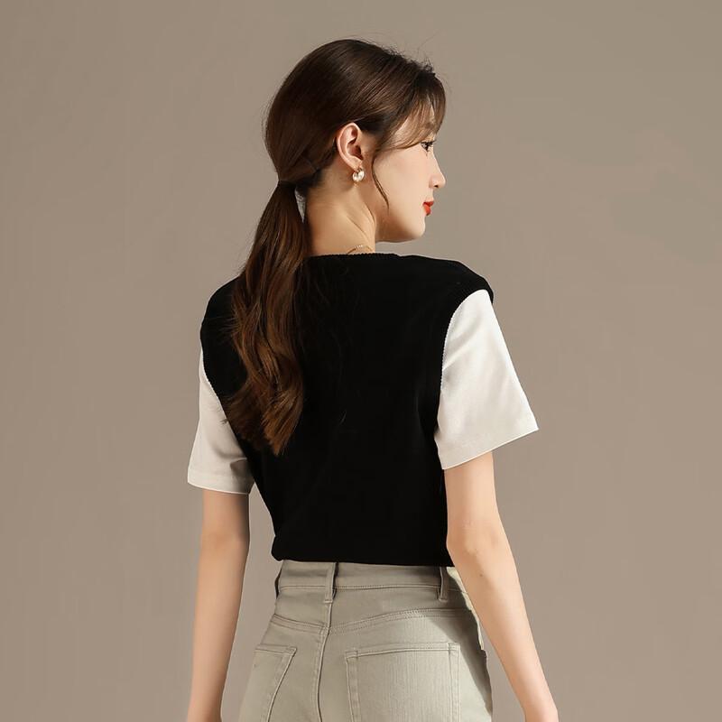 RAIN.CUN Women's Zipper Detail Knitted Short Sleeve Top