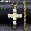 Fashion Cross Necklace for Women Men Gold Color Stainless Steel Christian Necklace Punk Biker Jewelry Colar Masculino N2344S02
