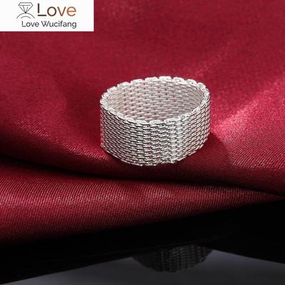 New Fashion Wide Silver Ring Female Women Solid 925 Sterling Silver Ring Braided Mesh Ring Personalized Silver Jewelry