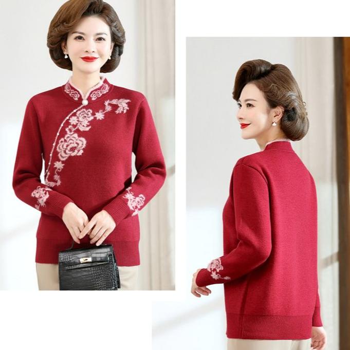 Herbst Winter Damen Nerzfleece Pullover Locker Übergröße Pullover Bestickt Pullover Fleece Verdickt Beflockt Strickoberteile