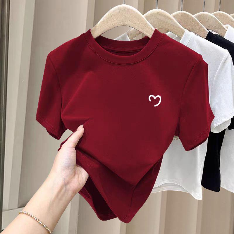 Women's Coffee Short-Sleeve Brushed Cotton T-Shirt - Versatile Simple Fashion for Spring, Summer, Autumn 2026