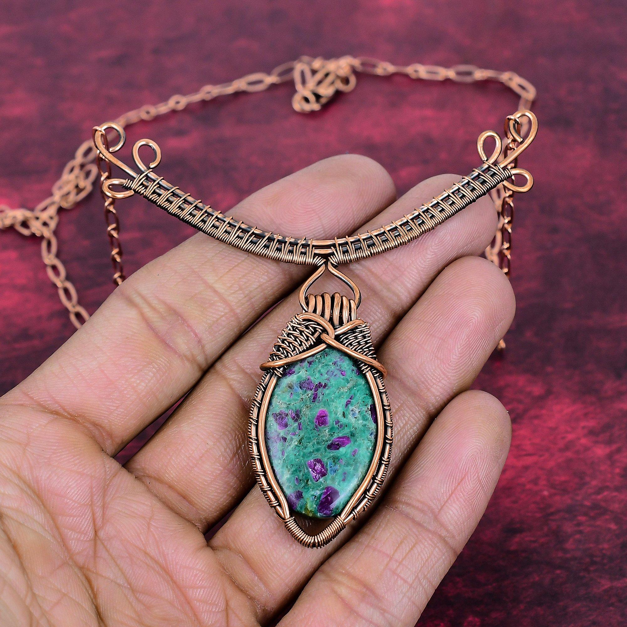 Ruby Fuchsite Necklace Copper Wire Wrapped Adjustable Necklace Gemstone Jewelry Adjustable