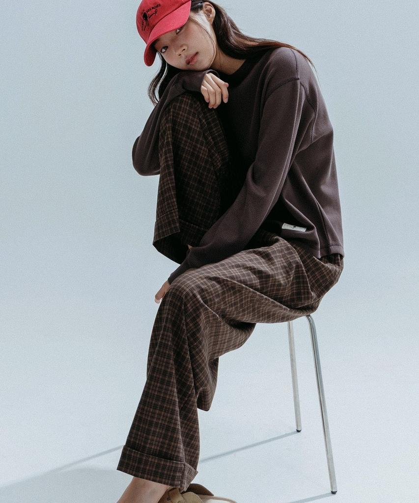ANNEHEARTS Glen Check Wide Easy Pants_Brown