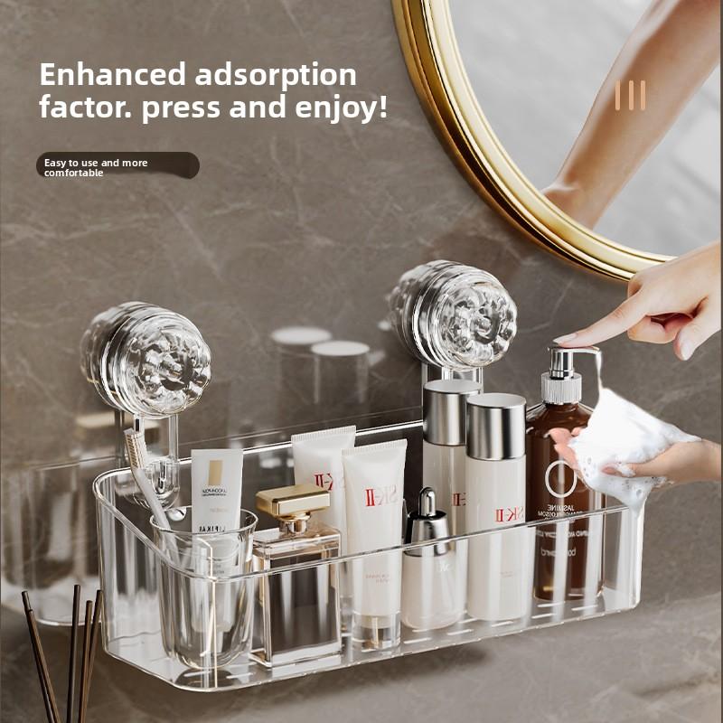 Suction Cup Straight Row Non Perforated Wall Mounted Toilet Detachable Washbasin Bathroom Storage Rack