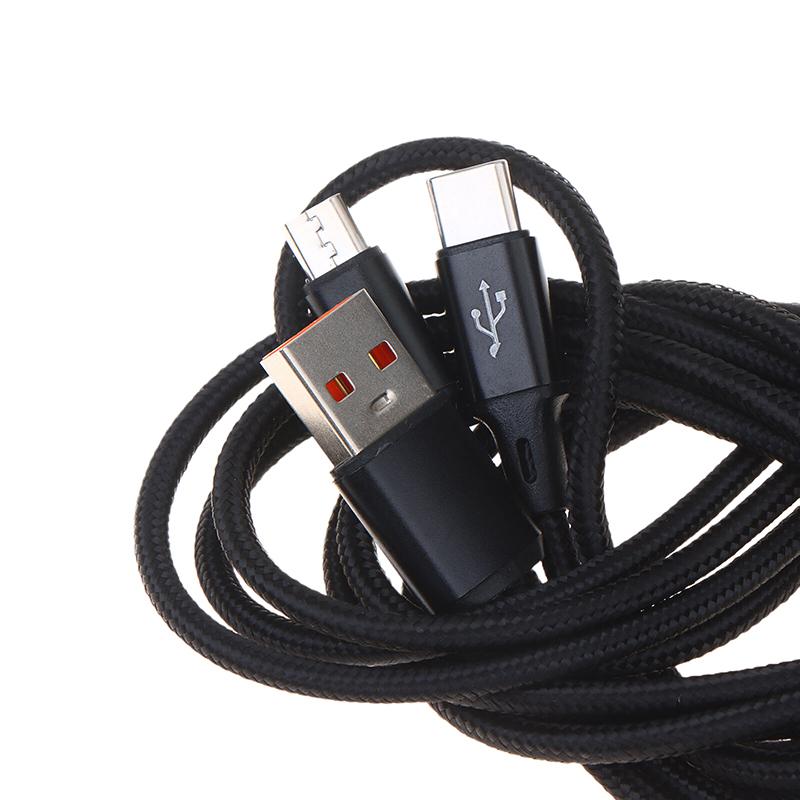 2-in-1 USB C Fast Charging Cable 5A Y Splitter Micro USB Data Cord for Android Phones Tablets Car Travel Use