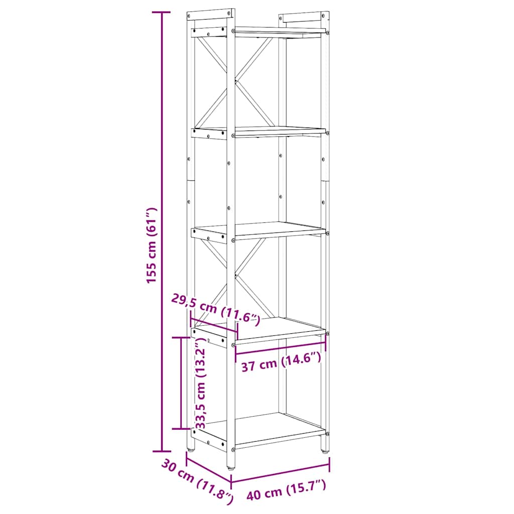 Bookshelf Sonoma Oak 40 x 30 x 155 cm Particleboard