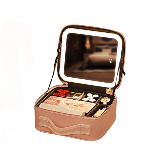 

Сумка с LED-зеркалом Дорожный косметический органайзер с регулируемыми разделителями розовый