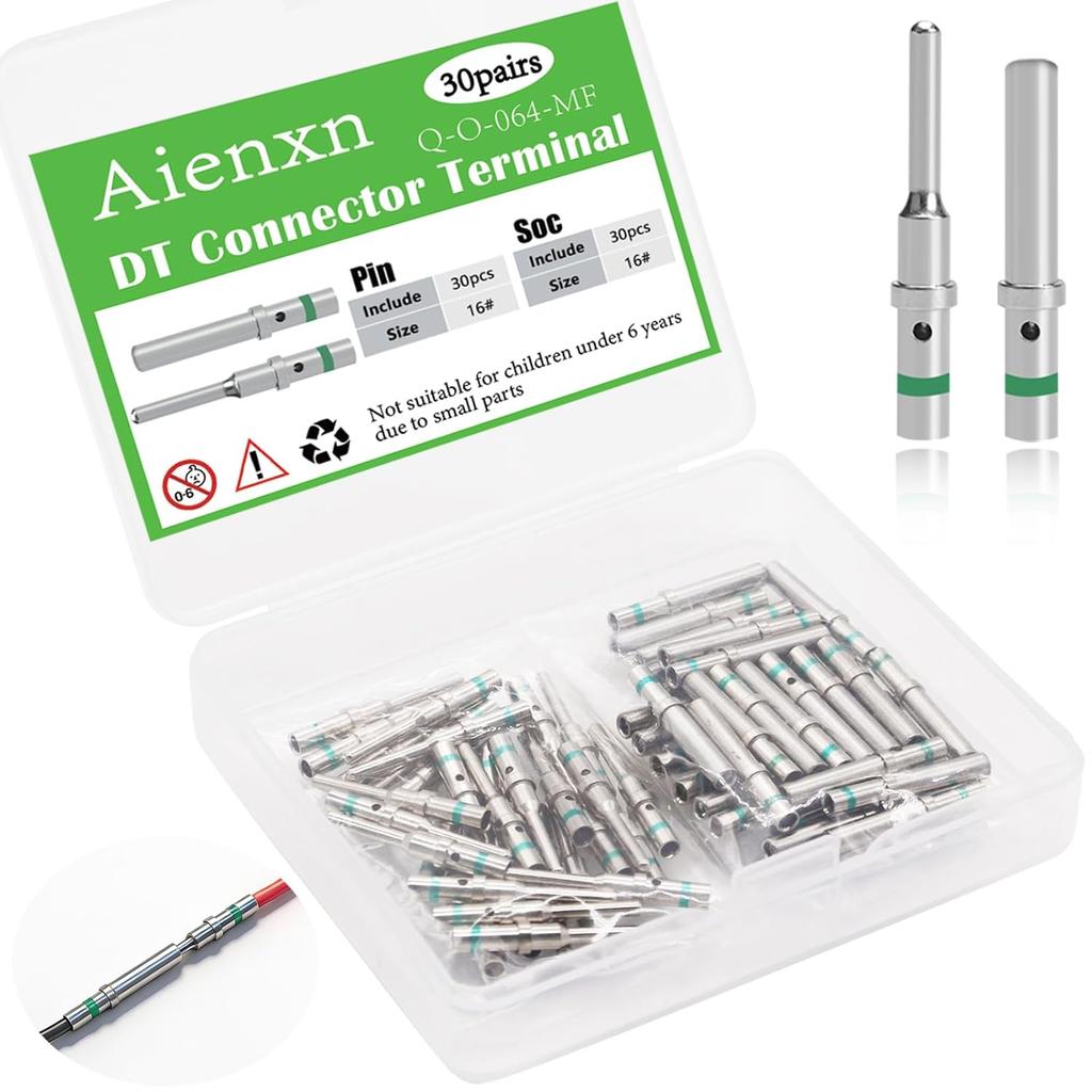 30 Pairs (60PCS) DT P Contact Size 16 Male Female Terminals, DT Connector/Terminal Kit for Deutsch Connector 14-20 AWG Wire Gauge