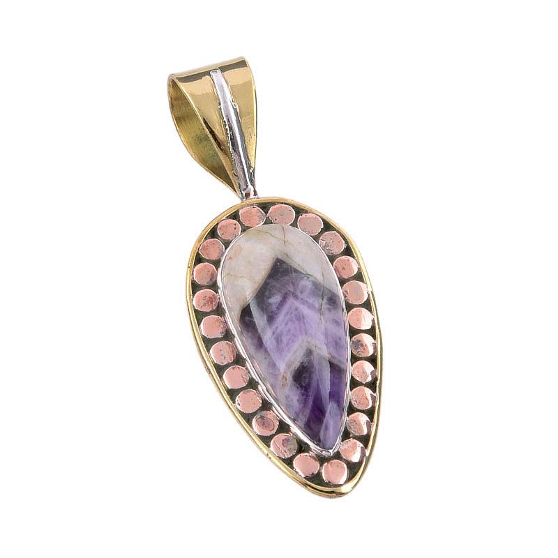 Natural Tiffany Stone 925 Solid Sterling Silver Gift TwoTone Pendant 1.50" o7W05