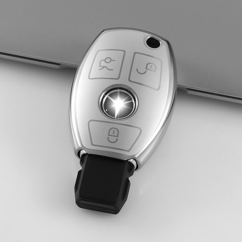 Mercedes 3-Button Key Case for C-Class, C200L, GLC, GLA200, GLK with Liquid Sand Silver Buckle
