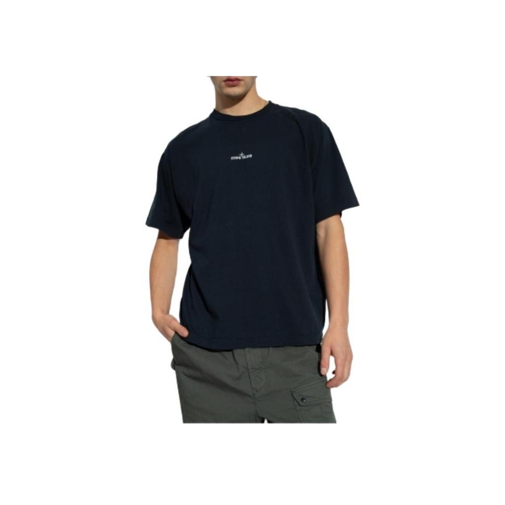 STONE ISLAND T-shirt męski z krótkim rękawem, dopasowany, z okrągłym dekoltem, z nadrukiem liter, kolekcja SS24, kolor granatowy, 80152RC89-V0020