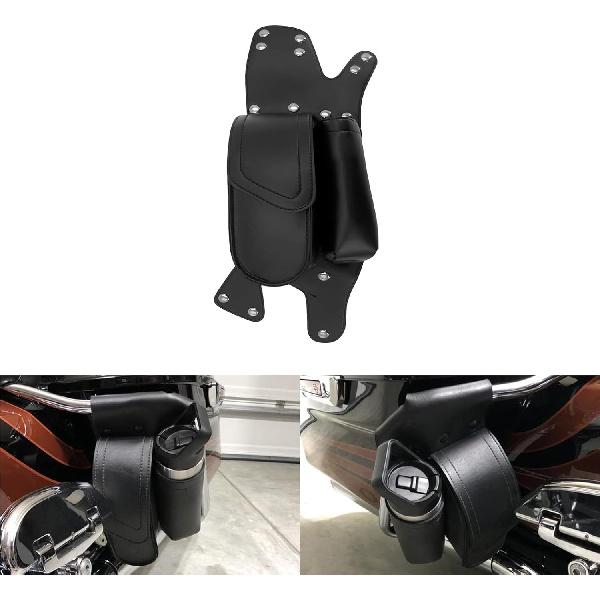 PU Leather Saddlebag Guard Bag with Water Drink Bottle Holder Fit For Harley Touring Electra Street Tri Glide Road King Glide 1983-2025 (Right)