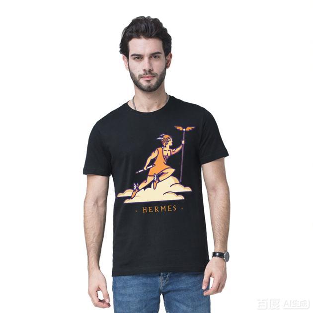 Asian Size Men Black Print T-shirt Hermes Gold Sigil No-Cut Heat Transfer Print Cotton Tshirt