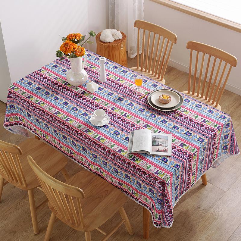 North Style Lace Dining Table Cloth Printed Tablecloth Cover Towel Striped Floral Rectangular Tablecloth Table Top