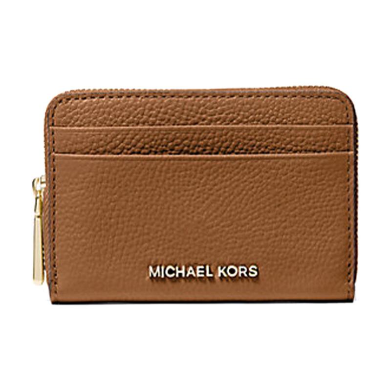 MICHAEL KORS Jet Set brand logo zipper closure leather wallet women s cognac белый