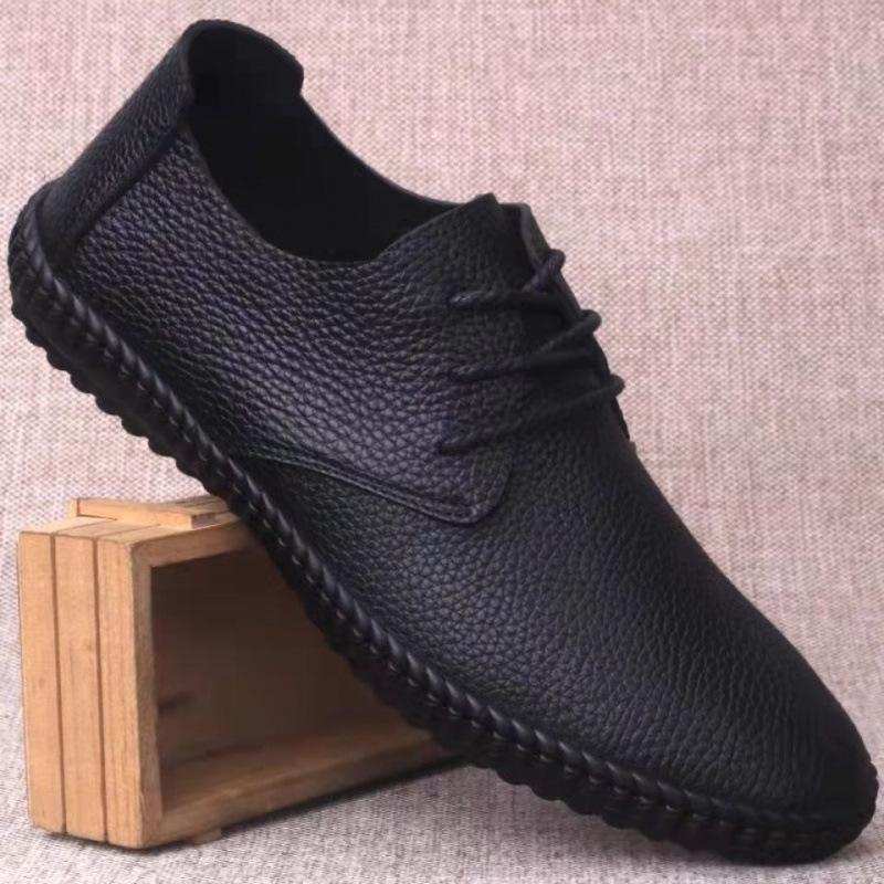 

Hy first-layer cowhide men s shoes new spring leather shoes men s Doudou shoes Korean version single shoes low-top board shoes men s casual shoes 38