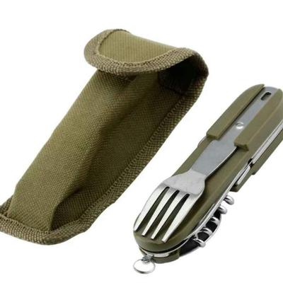 Multiutensile pieghevole in acciaio inossidabile: Coltello, Forchetta e Cucchiaio per la Sopravvivenza all'Aperto