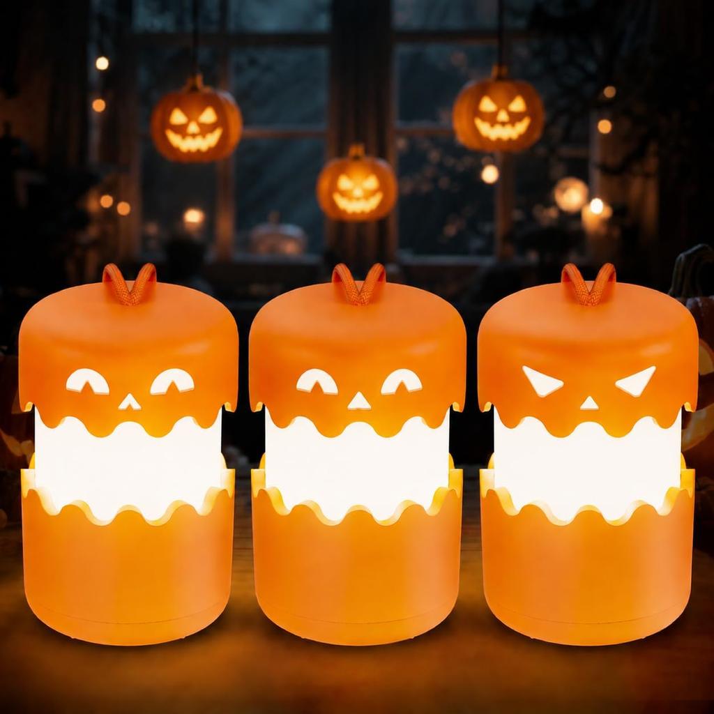 Lanterna di Zucca Pieghevole di Halloween con Cordino Ornamento Illuminato Ricaricabile Decorazione per Layout Festa di Festa Interno Esterno