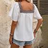 Lace Embroidered Square Neck Backless Pullover Blouse Short Sleeve Lotus Leaf Holiday Shirt Women Summer S-XL Spring