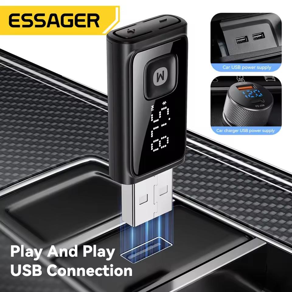 Essager Bluetooth 5.4 Car Adapter Wireless FM Transmitter with Auto On Off Hands-Free Call Hi-Fi Music Audio Receiver for Cars