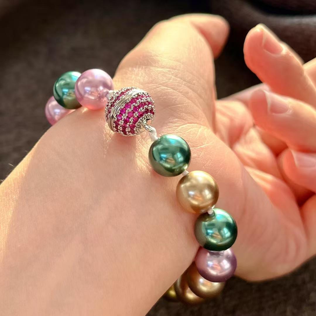 Vintage High Quality Colorful Morandi Malachite Green Artificial Crystal Pearl Bracelet Bracelet.