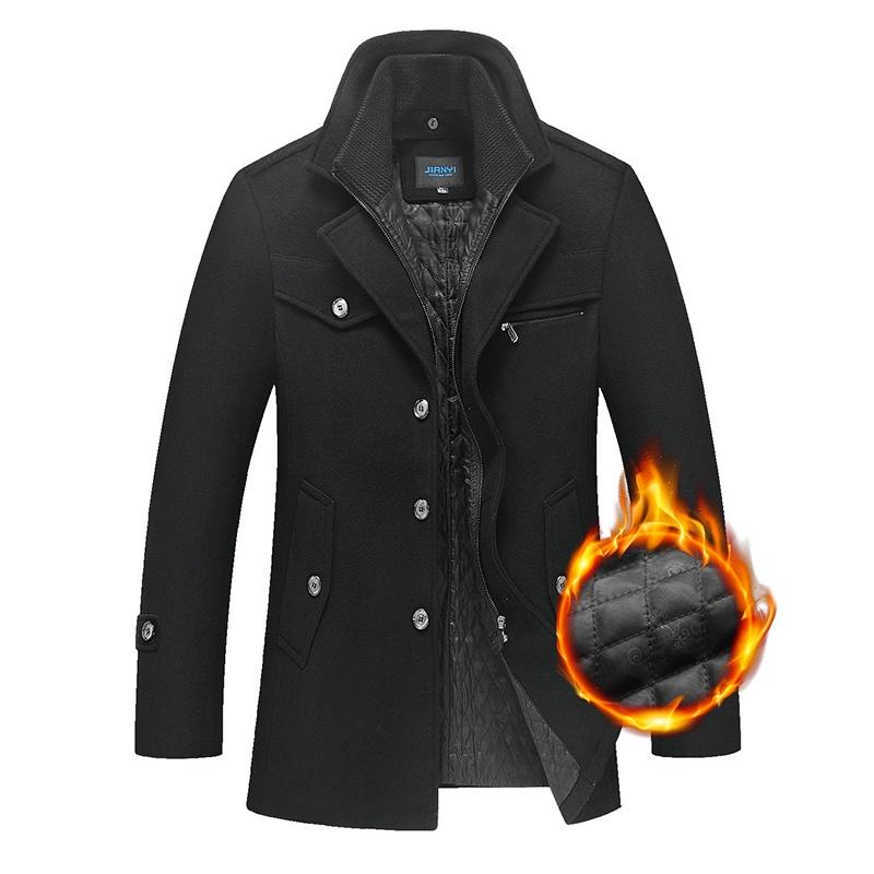 Mens Woolen Coat Warm Coat Down Jacket Wool Coat Cotton-padded Coat Autumn and Winter Warm Tops Business Casual Mens Windbreaker